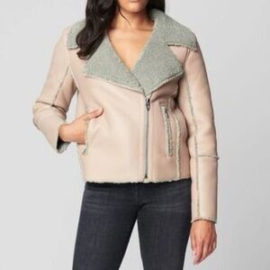 Blank NYC Faux Shearling Bonded Sherpa Zip Moto Jacket in Herbal Refreshment XL